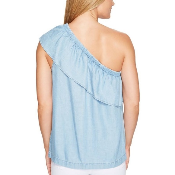 Two By Vince Camuto One Shoulder Ruffle Top Blue - Picture 2 of 8